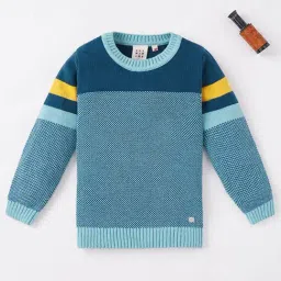 Ed-a-Mamma Kids Blue Color Block Full Sleeves Sweater-image-42