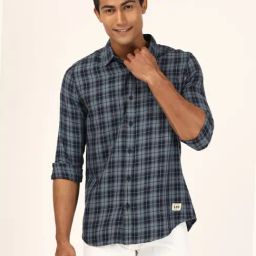 Lee Blue Cotton Slim Fit Checks Shirt-image-15