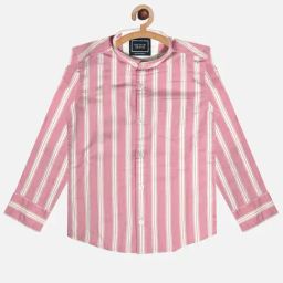 Octave Kids Pink & White Cotton Striped Full Sleeves Shirt-image-10