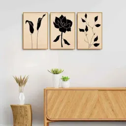 999Store Brown Canvas Wall Painting Panel With Fibre Frame - Set of 3-1