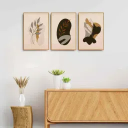 999Store Cream Canvas Wall Painting Panel With Fibre Frame - Set of 3-5