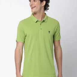 UnderJeans by Spykar Lime Green Regular Fit Polo T-Shirt-image-66