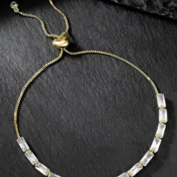 Peora Gold Plated Baguette Stone Studded Adjustable Slider Bracelet Gift for Girls and Women-image-63