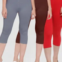 Gracit Grey & Brown Mid Rise Capris - Pack Of 3-image-59