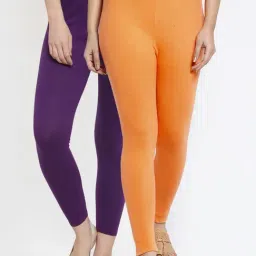 Gracit Orange & Purple Mid Rise Leggings - Pack Of 2-picture-26