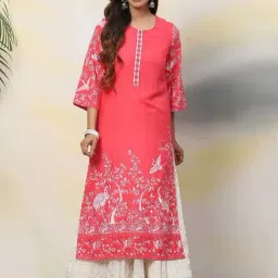 Biba Pink Printed Straight Kurta-image-41