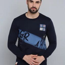 Showoff Navy Blue Cotton Regular Fit Printed Sweatshirt-image-71