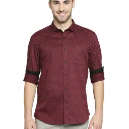 Basics Red Cotton Slim Fit Printed Shirt-image-88