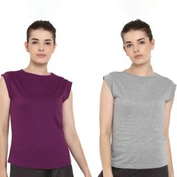 Appulse Grey Melange & Lilac Cotton T-Shirt - Pack of 2-image-74