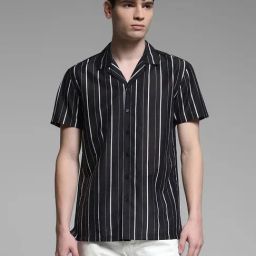 Jack & Jones Jet Black Comfort Fit Striped Shirt-picture-4