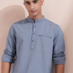 HIGHLANDER Men Mandarin Collar Textured Cotton Casual Shirt-image-30