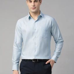 Hancock Sky Blue & White Slim Fit Striped Shirt-picture-32