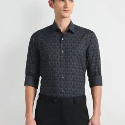Arrow Newyork Black Cotton Slim Fit Printed Shirt-image-43