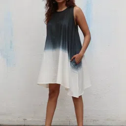 Chidiyaa Daydreaming In Monochrome Oreo Truffle Handblock Printed Cotton Dress image 4