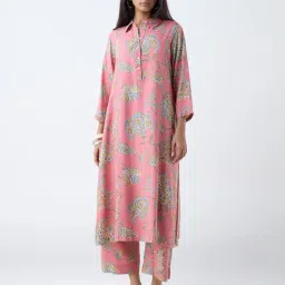 Utsa by Westside Dusty Pink Botanical Pattern A-Line Kurta-picture-12