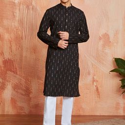 VASTRAMAY Abstract Printed Mandarin Collar Kurta With Trousers-14