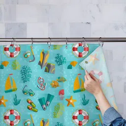 ArtzFolio Blue & Green Printed Water Proof Shower Curtain-16