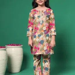 READIPRINT FASHIONS Kids Magenta & Green Floral Print Kurti with Pants-image-53