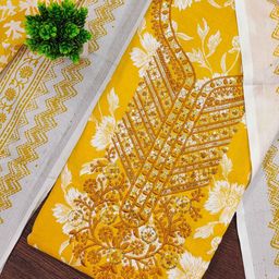 Maroosh Floral Embroidered Sequinned Pure Cotton Unstitched Dress Material-image-10
