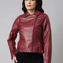 SHOWOFF Maroon Regular Fit Biker Jacket-picture-13