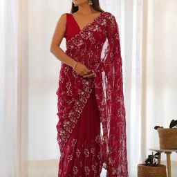 Saree Mall Red Embellished Sarees With Unstitched Blouse-picture-48