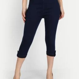 Angelfab Dark Blue Regular Fit Mid Rise Capris-picture-22