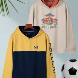 HELLCAT Kids Mustard & Beige Printed Full Sleeves T-Shirt (Pack Of 2)-13