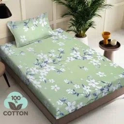 Klotthe Green 400 TC Cotton Single Book Fold Bedsheet with Pillow Cover-image-39