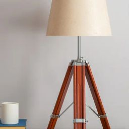 Divine Trends Brown Wood Tripod Table Lamp with Lampshade-image-32
