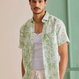 ANDAMEN Green Slim Fit Printed Linen Shirt-picture-47
