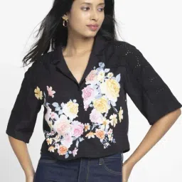SHAYE Black Floral Print Casual Shirt-image-53