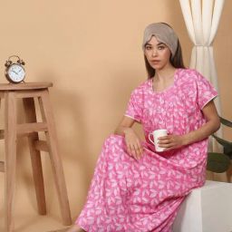 Sweet Dreams Pink Cotton Regular Fit Geometric Print Night Dress-picture-29