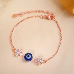 GIVA 925 Silver Rose Gold-Plated Floral Evil Eye Bracelet Rakhi With Roli and Chawal-picture-29
