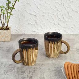 Unravel India Brown Ceramic Coffee Mug - Set of 2-28