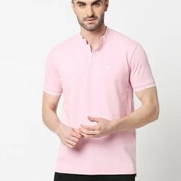 Dragon Hill Pink Slim Fit V Neck T-Shirt-image-75
