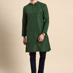 Anouk Men Green Cotton Silk Kurta-image-26
