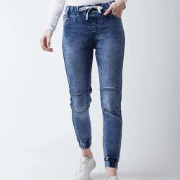 Miss Chase Blue Relaxed Fit Mid Rise Regular Length Denim Stretchable Jogger Pants-image-33