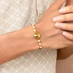 Peora Champagne Gold Crystal Stone & Pearl Thread Rakhi with Roli Chawal Greeting Card-image-45