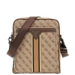 Guess Beige & Brown Milano Top Zip Self Design Cross Body Bag-12