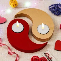 eCraftIndia Red & Golden Wooden Yin Yang Shape Tea Light Candle Holders - Set of 8-image-35