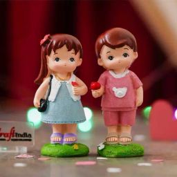 eCraftIndia Multicolor Resin Boy Giving Rose To Girl Cute Couple Showpiece - Set of 2-4