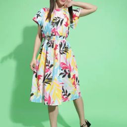 Oxolloxo Multicolor Printed Fit & Flare Dress-image-0