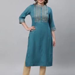 Aurelia Blue Embellished Straight Kurta-picture-49