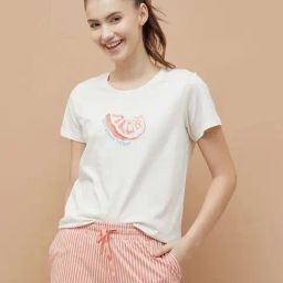 Ginger By Lifestyle Off White Cotton Regular Fit Printed T-Shirt-image-71