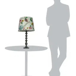 FOS LIGHTING White & Grey Wood Table Lamp With Tapered Fabric Shade image 4