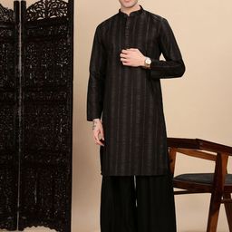 House of Pataudi Men Textured Pure Cotton Straight Kurta-image-44