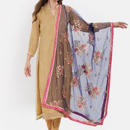 Dupatta Bazaar Blue & Gold-Toned Embroidered Dupatta-57