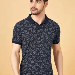 Byford By Pantaloons Navy Slim Fit Printed Polo T-Shirt-image-67