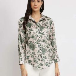 Fablestreet Peach Regular Fit Floral Print Shirt-picture-39