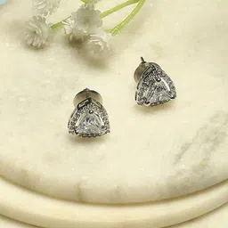 Biba Silver-Plated Artificial Stones Studded Triangular Shaped Studs-15